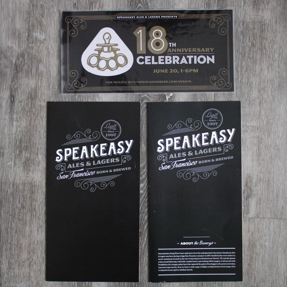 Speakeasy Brewing Company Menus 18th Anniversary Celebration Card Beer Ephemera